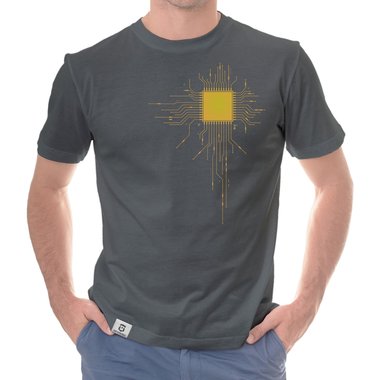 Herren T-Shirt - CPU Nerd IT dunkelblau-gelb S