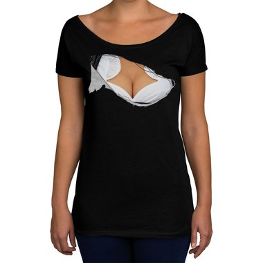 Damen T-Shirt U-Boot-Ausschnitt - Mei Dirndl hob I drunter