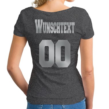 Personalisierbare Damen und Herren T-Shirts - Mit deinem Wunschtext und Nummer Damen V-Neck - dunkelgrau XS