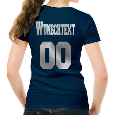 Personalisierbare Damen und Herren T-Shirts - Mit deinem Wunschtext und Nummer Damen V-Neck - dunkelgrau XS