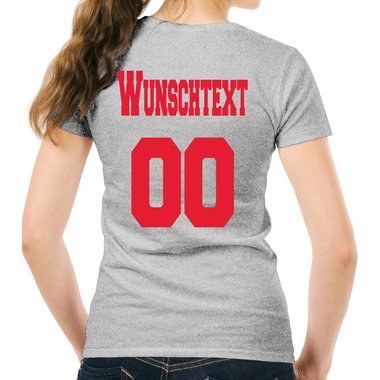 Personalisierbare Damen und Herren T-Shirts - Mit deinem Wunschtext und Nummer Damen V-Neck - dunkelgrau XS