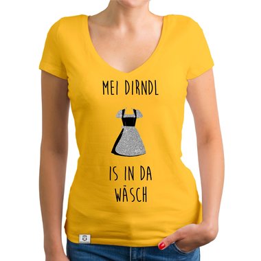 Damen Oktoberfest Shirts - Rundhals und V-Neck - Mei Dirndl is in da Wsch - Glitzer