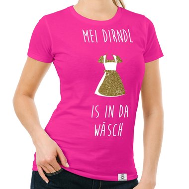 Damen Oktoberfest Shirts - Rundhals und V-Neck - Mei Dirndl is in da Wsch - Glitzer