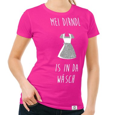 Damen Oktoberfest Shirts - Rundhals und V-Neck - Mei Dirndl is in da Wsch - Glitzer