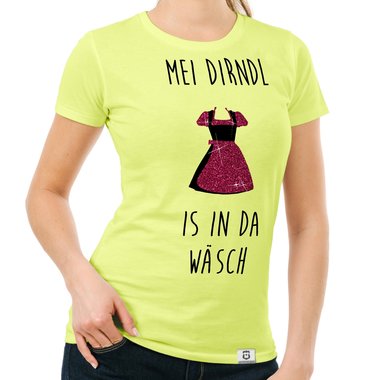 Damen Oktoberfest Shirts - Rundhals und V-Neck - Mei Dirndl is in da Wsch - Glitzer Rundhals dunkelblau-goldglitzer S