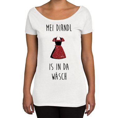 Oktoberfest Damen Shirts - U-Boot Ausschnitt und Tank Top - Mei Dirndl is in da Wsch - Glitzer U-Boot oliv-goldglitzer XS