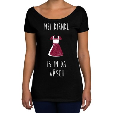 Oktoberfest Damen Shirts - U-Boot Ausschnitt und Tank Top - Mei Dirndl is in da Wsch - Glitzer U-Boot oliv-goldglitzer XS