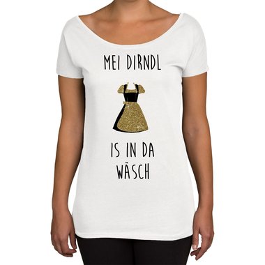 Oktoberfest Damen Shirts - U-Boot Ausschnitt und Tank Top - Mei Dirndl is in da Wsch - Glitzer U-Boot oliv-goldglitzer XS