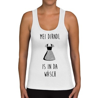 Oktoberfest Damen Shirts - U-Boot Ausschnitt und Tank Top - Mei Dirndl is in da W�sch - Glitzer Tank Top weiss-silberglitzer XXL