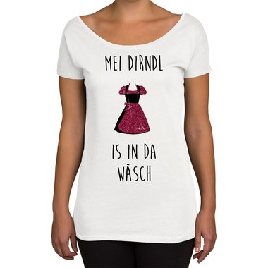 Oktoberfest Damen Shirts - U-Boot Ausschnitt und Tank Top - Mei Dirndl is in da W�sch - Glitzer Tank Top weiss-silberglitzer XXL