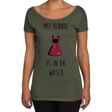 Oktoberfest Damen Shirts - U-Boot Ausschnitt und Tank Top - Mei Dirndl is in da W�sch - Glitzer Tank Top weiss-silberglitzer XXL