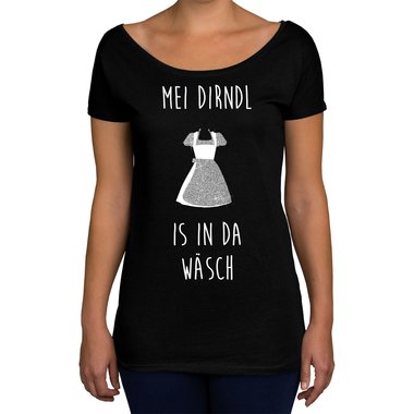 Oktoberfest Damen Shirts - U-Boot Ausschnitt und Tank Top - Mei Dirndl is in da W�sch - Glitzer Tank Top weiss-silberglitzer XXL