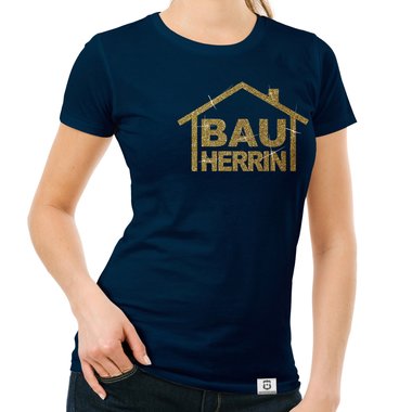 Damen Bauherrinnen Shirts - Rundhals und V-Neck - Glitzer Rundhals dunkelblau-goldglitzer S