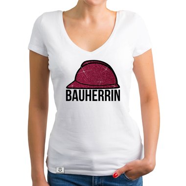 Damen Bauherrin Helm Shirts - Rundhals und V-Neck - Glitzer