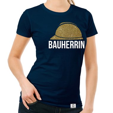 Damen Bauherrin Helm Shirts - Rundhals und V-Neck - Glitzer Rundhals dunkelblau-goldglitzer S