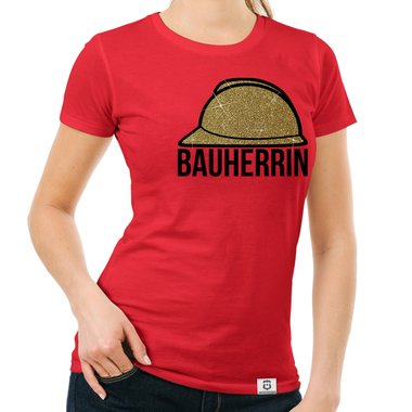 Damen Bauherrin Helm Shirts - Rundhals und V-Neck - Glitzer Rundhals dunkelblau-goldglitzer S