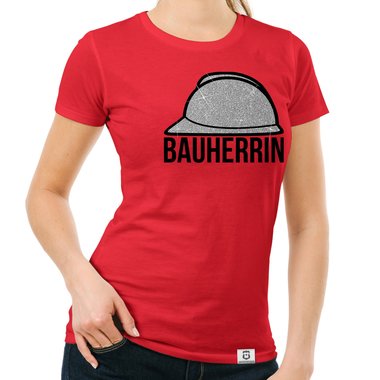 Damen Bauherrin Helm Shirts - Rundhals und V-Neck - Glitzer Rundhals dunkelblau-goldglitzer S