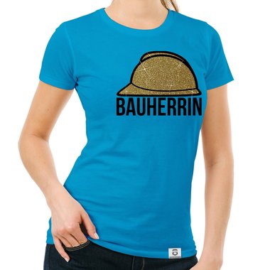 Damen Bauherrin Helm Shirts - Rundhals und V-Neck - Glitzer Rundhals dunkelblau-goldglitzer S