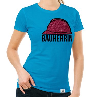 Damen Bauherrin Helm Shirts - Rundhals und V-Neck - Glitzer Rundhals dunkelblau-goldglitzer S
