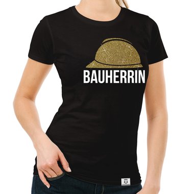 Damen Bauherrin Helm Shirts - Rundhals und V-Neck - Glitzer Rundhals dunkelblau-goldglitzer S