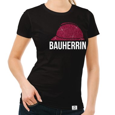 Damen Bauherrin Helm Shirts - Rundhals und V-Neck - Glitzer Rundhals dunkelblau-goldglitzer S