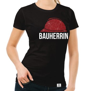 Damen Bauherrin Helm Shirts - Rundhals und V-Neck - Glitzer Rundhals dunkelblau-goldglitzer S