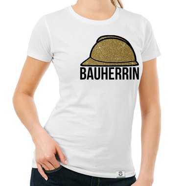 Damen Bauherrin Helm Shirts - Rundhals und V-Neck - Glitzer Rundhals dunkelblau-goldglitzer S