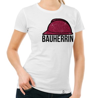 Damen Bauherrin Helm Shirts - Rundhals und V-Neck - Glitzer Rundhals dunkelblau-goldglitzer S