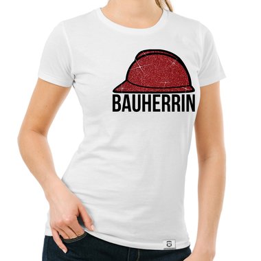 Damen Bauherrin Helm Shirts - Rundhals und V-Neck - Glitzer Rundhals dunkelblau-goldglitzer S