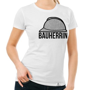 Damen Bauherrin Helm Shirts - Rundhals und V-Neck - Glitzer Rundhals dunkelblau-goldglitzer S