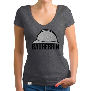 Damen Bauherrin Helm Shirts - Rundhals und V-Neck - Glitzer Rundhals dunkelblau-goldglitzer S