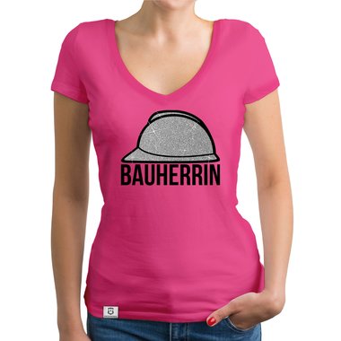 Damen Bauherrin Helm Shirts - Rundhals und V-Neck - Glitzer Rundhals dunkelblau-goldglitzer S