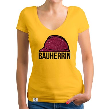 Damen Bauherrin Helm Shirts - Rundhals und V-Neck - Glitzer Rundhals dunkelblau-goldglitzer S