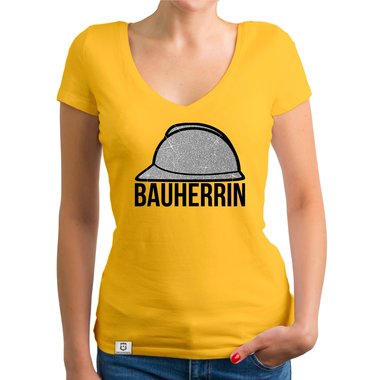 Damen Bauherrin Helm Shirts - Rundhals und V-Neck - Glitzer Rundhals dunkelblau-goldglitzer S