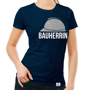 Damen Bauherrin Helm Shirts - Rundhals und V-Neck - Glitzer Rundhals dunkelblau-goldglitzer S