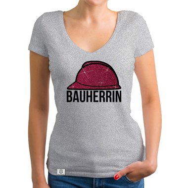 Damen Bauherrin Helm Shirts - Rundhals und V-Neck - Glitzer Rundhals dunkelblau-goldglitzer S