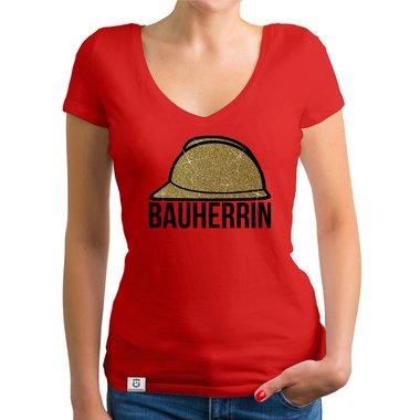 Damen Bauherrin Helm Shirts - Rundhals und V-Neck - Glitzer Rundhals dunkelblau-goldglitzer S