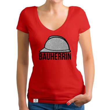 Damen Bauherrin Helm Shirts - Rundhals und V-Neck - Glitzer Rundhals dunkelblau-goldglitzer S