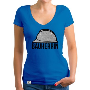 Damen Bauherrin Helm Shirts - Rundhals und V-Neck - Glitzer Rundhals dunkelblau-goldglitzer S