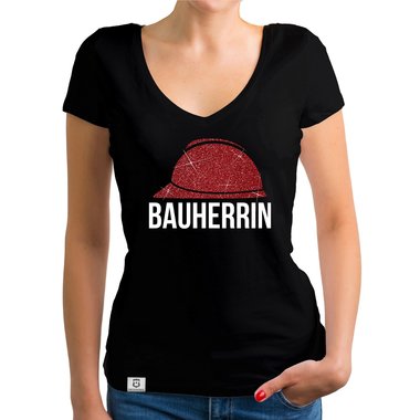 Damen Bauherrin Helm Shirts - Rundhals und V-Neck - Glitzer Rundhals dunkelblau-goldglitzer S