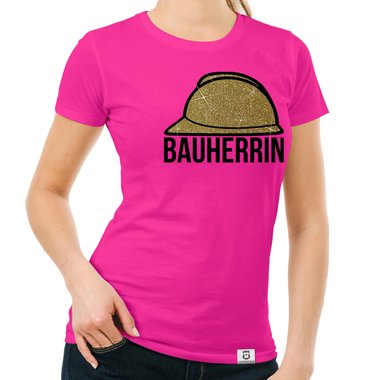 Damen Bauherrin Helm Shirts - Rundhals und V-Neck - Glitzer Rundhals dunkelblau-goldglitzer S