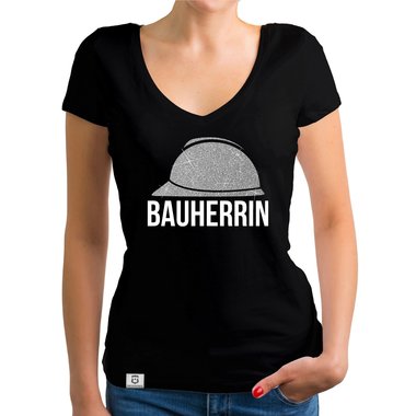 Damen Bauherrin Helm Shirts - Rundhals und V-Neck - Glitzer Rundhals dunkelblau-goldglitzer S