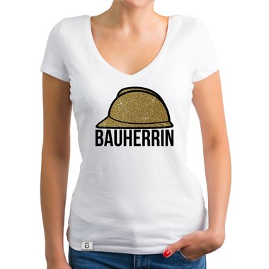 Damen Bauherrin Helm Shirts - Rundhals und V-Neck - Glitzer Rundhals dunkelblau-goldglitzer S