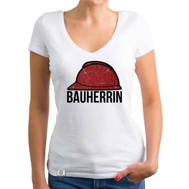 Damen Bauherrin Helm Shirts - Rundhals und V-Neck - Glitzer Rundhals dunkelblau-goldglitzer S
