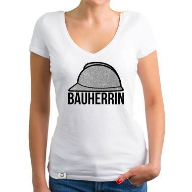 Damen Bauherrin Helm Shirts - Rundhals und V-Neck - Glitzer Rundhals dunkelblau-goldglitzer S