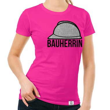 Damen Bauherrin Helm Shirts - Rundhals und V-Neck - Glitzer Rundhals dunkelblau-goldglitzer S