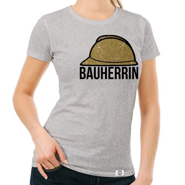 Damen Bauherrin Helm Shirts - Rundhals und V-Neck - Glitzer Rundhals dunkelblau-goldglitzer S