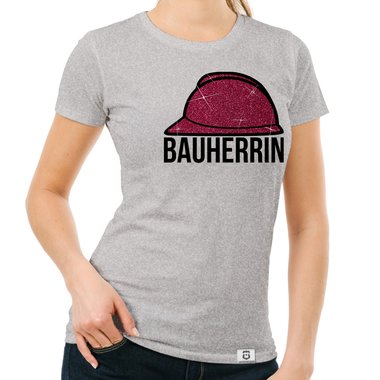 Damen Bauherrin Helm Shirts - Rundhals und V-Neck - Glitzer Rundhals dunkelblau-goldglitzer S