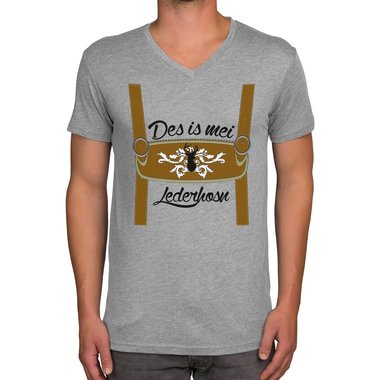 Herren Oktoberfest T-Shirts - Des is mei Lederhosn! - Mnner Shirt mit Rundhals- und V-Ausschnitt V-Neck dunkelblau-weiss XXXL