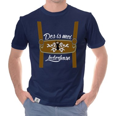 Herren Oktoberfest T-Shirts - Des is mei Lederhosn! - Mnner Shirt mit Rundhals- und V-Ausschnitt V-Neck dunkelblau-weiss XXXL